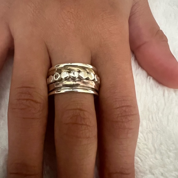 Tri-Tone Sterling Silver Spinner Stress Anxiety Relief Ring - Picture 5 of 7